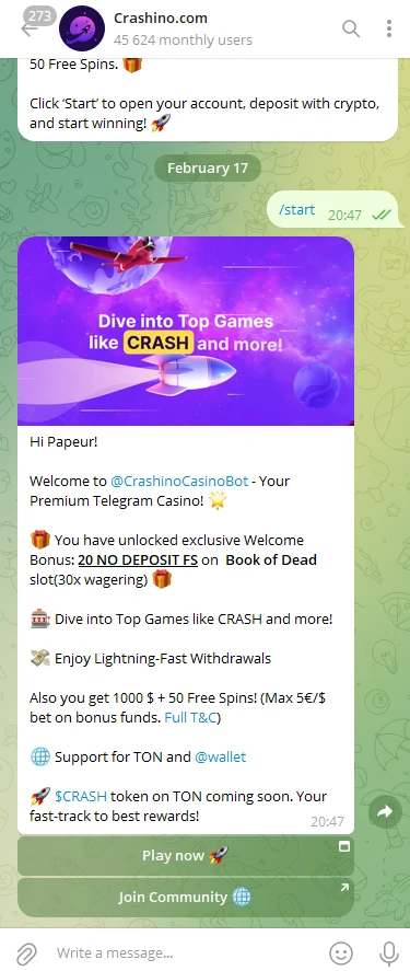 Telegram channel of Crashino