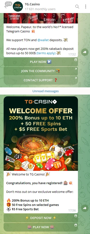 Telegram channel of TG Casino